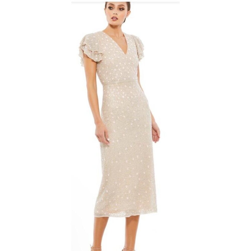 Mac Duggal Dress Size 4 Floral Embellished Sequin Beaded Dress Pink‎ 10810 $398